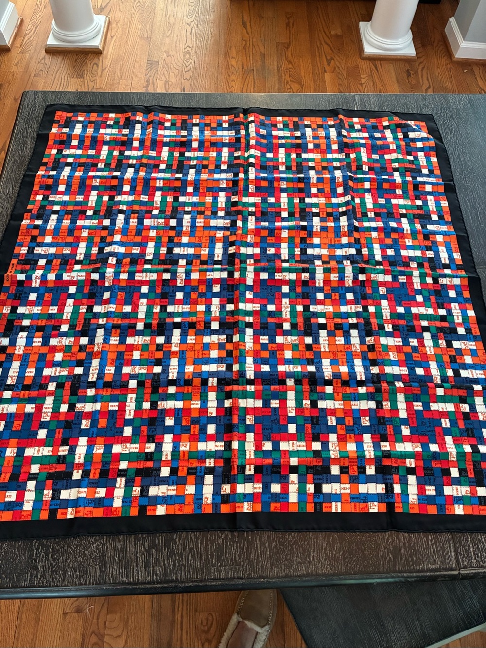 Hermes Colorful Bolduc Au Carre by Cary Latham Silk Scarf in Excellent Condition